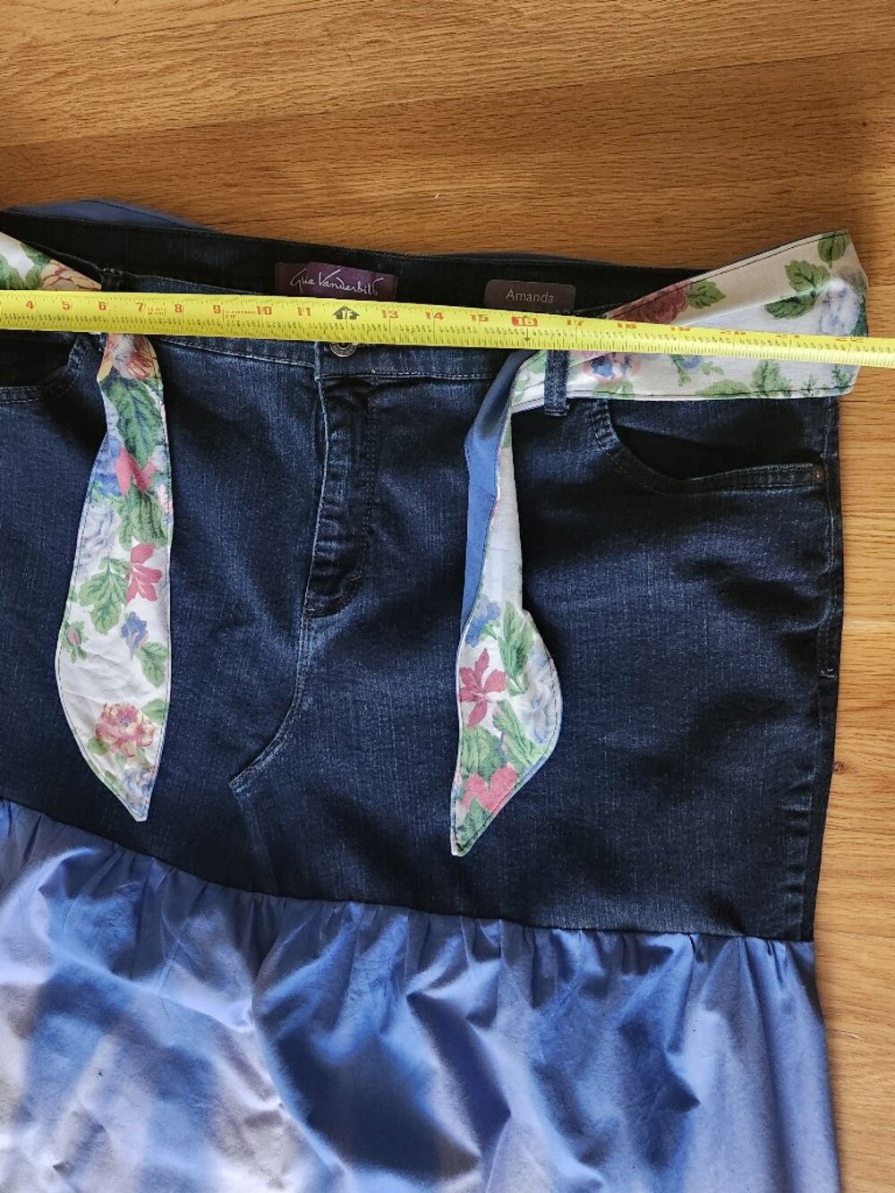 Upcycled Gloria Vanderbilt Denim Skirt & Sash Belt Sz 22W One of a Kind Ombre - Picture 11 of 12